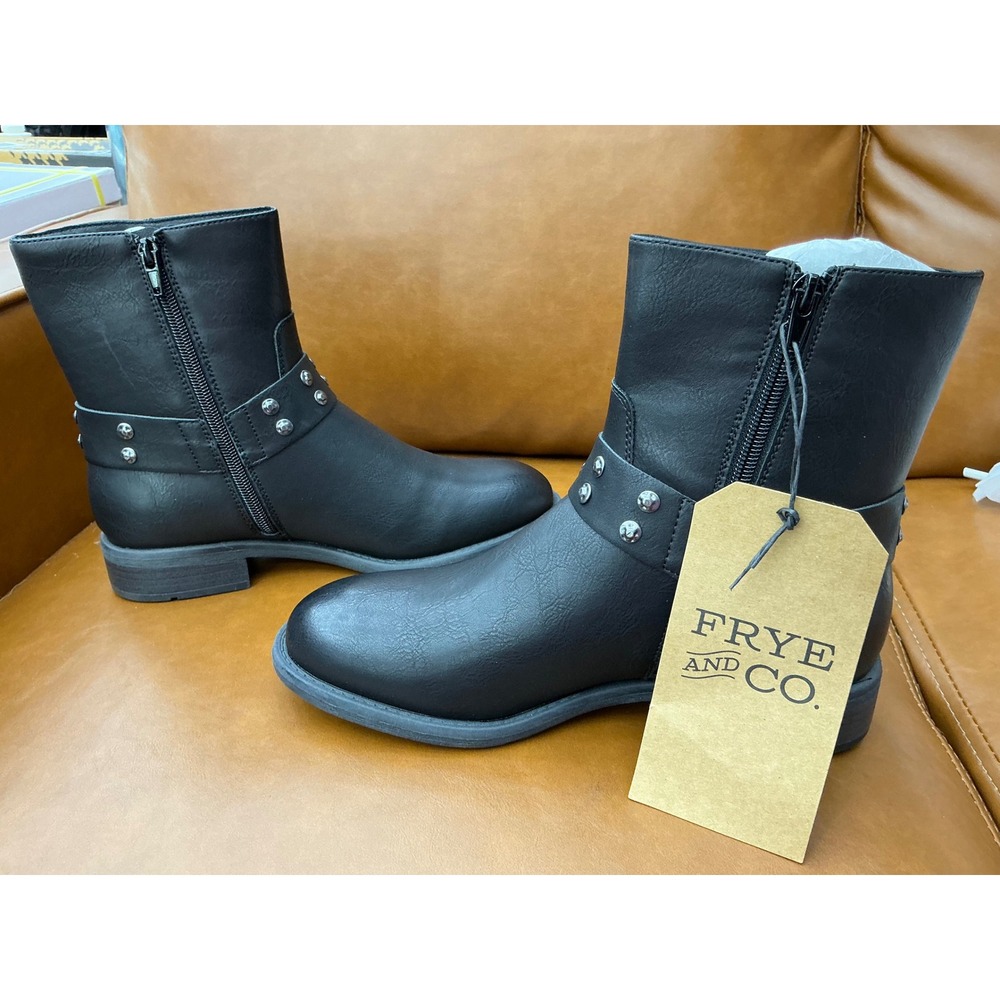 Frye and Co Conley Ankle Boots Womens 8.5 Black New Harness Studded Moto Z0742 - Picture 2 of 8